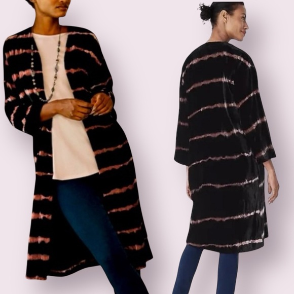 J. Jill Velvet Duster Topper Coat Black Pink Size 3X - Picture 1 of 16